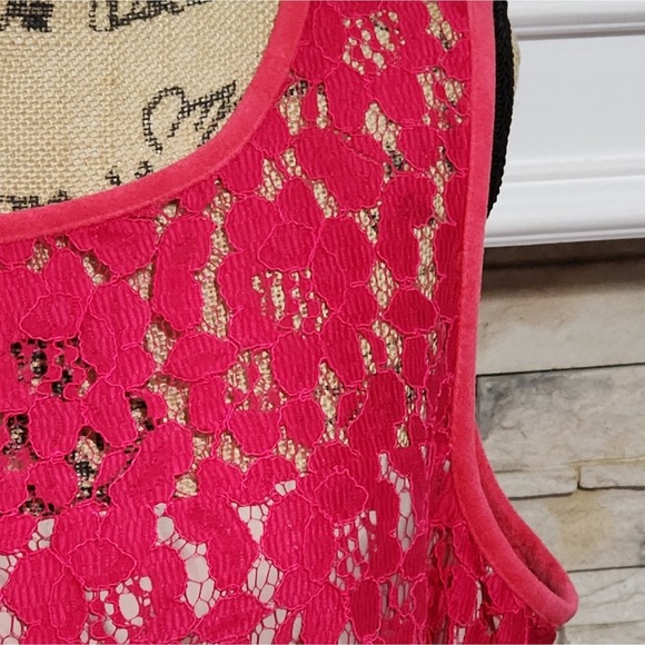 Calvin Klein Fuscia Lace overlay faux‎ suede trim midi party dress plus size 14W - Picture 8 of 8